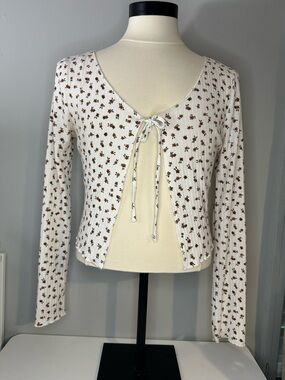 Ribbed Tie-Front Floral Cardigan Top